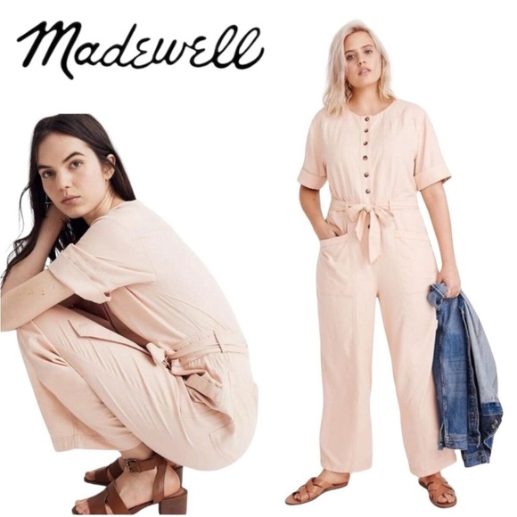 Madewell Top-Stitched Coverall Jumpsuit Bashful Blush Sz 2 - Picture 1 of 16
